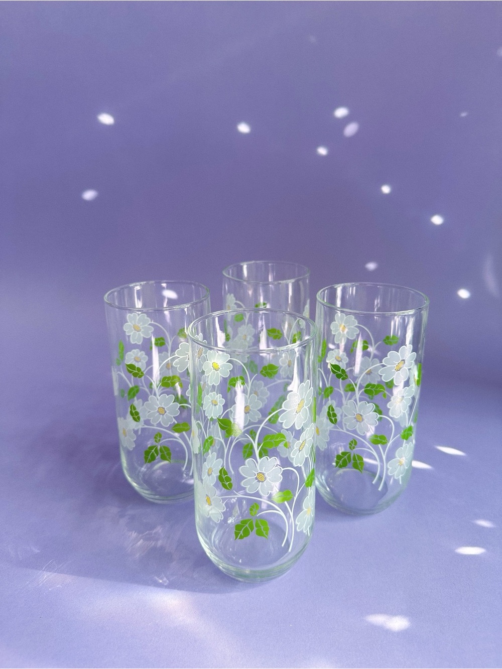 Set of 4 Vintage Daisy Print Tall Glass Tumblers